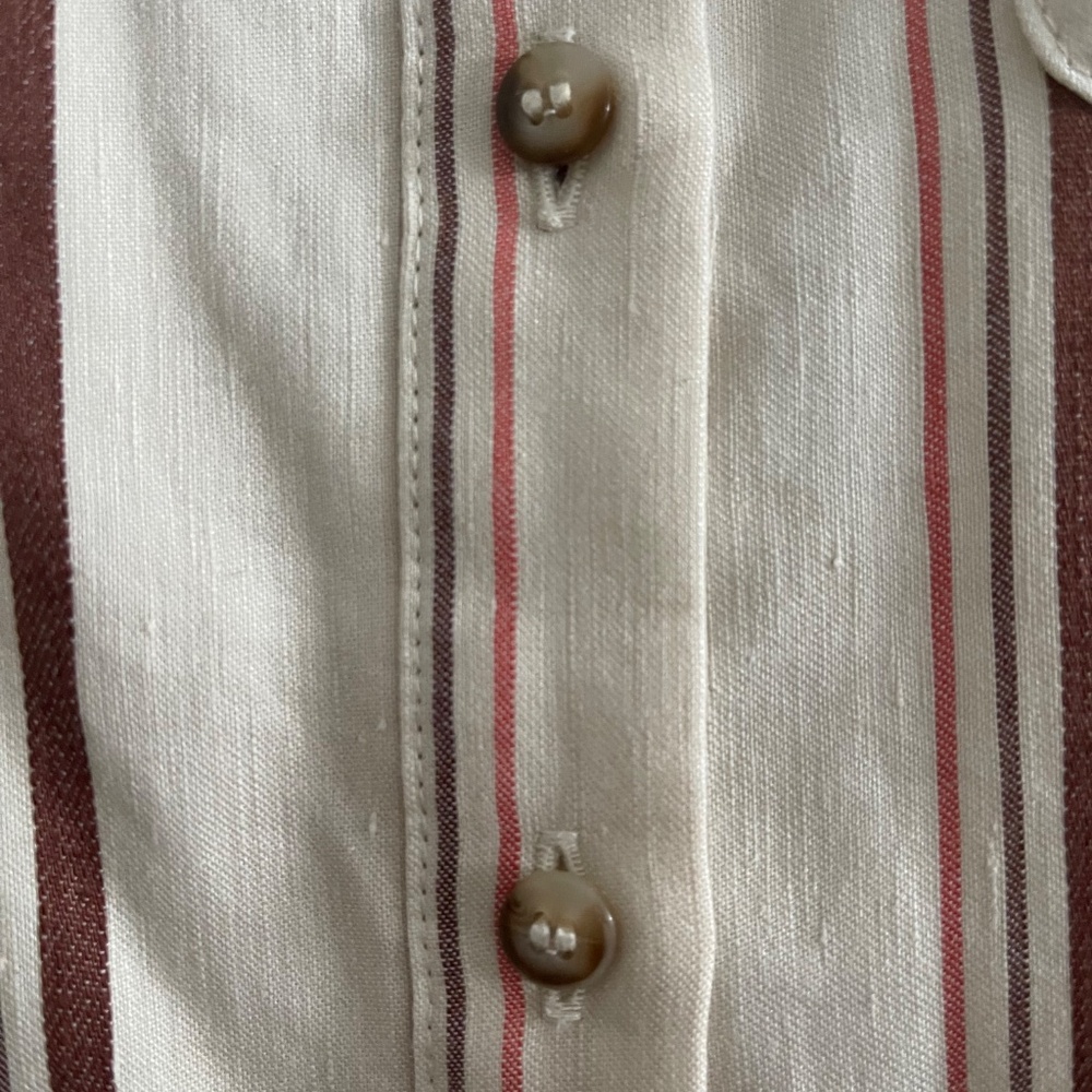 Sezane Cream Midi Shirt Dress with Burgundy Stripes - Picture 3 of 6